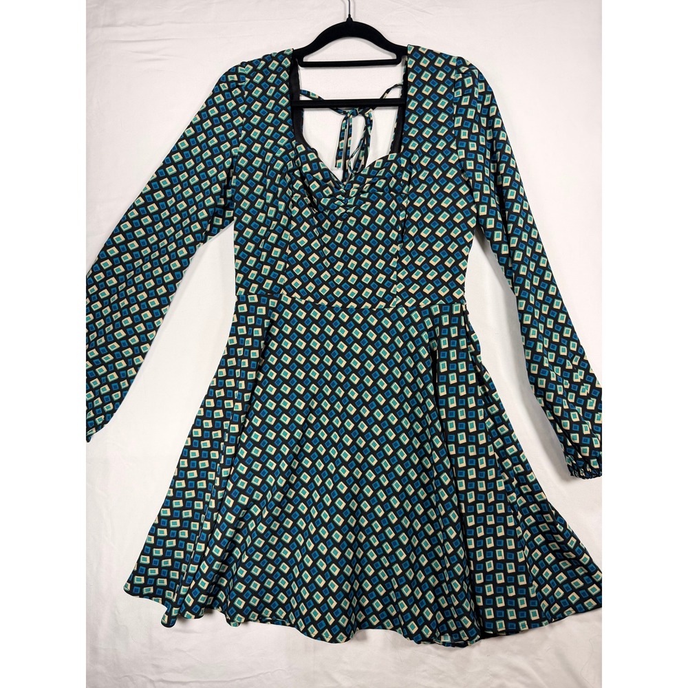 Band of the Free Mini Dress Womens S Black Teal New Boho Geometric Smocked Back